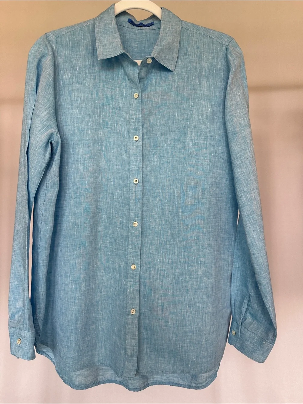 J.McLaughlin 100% Linen Button Front Shirt Aqua Blue-Size Medium